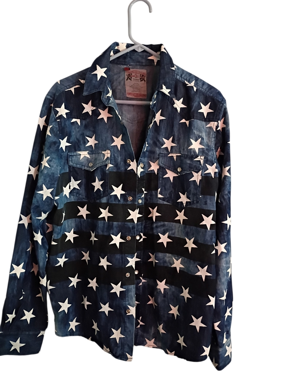 Men's Navy Star-Print Button-Up Shirt